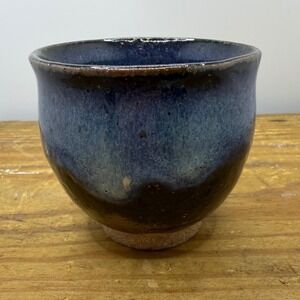 Studio Pottery Cup or‎ Small Vase Signed Stoneware Blue Drip Glaze Art Pottery